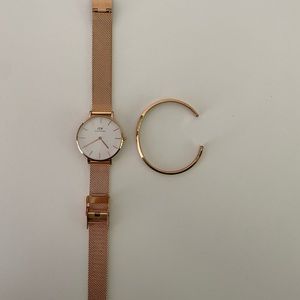 Daniel Wellington rose gold watch and cuff bracelet